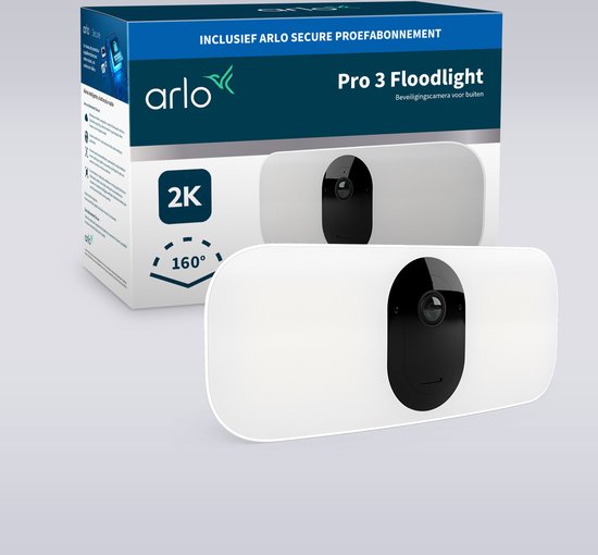 Arlo Pro 3 Floodlight draadloze WiFI beveiligingscamera voor buiten, 2K HDR, 160˚ kleurennachtzicht, sirene & krachtige spotlight (3000* lumen), bewegingsdetectie, 2-weg-audio, incl. proefp. Arlo Secure, 1 Floodlight, wit van Arlo — afbeelding 2