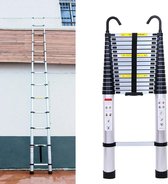 Amalee - Uitschuifbare ladder - 6.2 m - Zware Telescopische Ladder - Met Haken - 14 treden - Multifunctioneel - Makkelijk op te bergen - Aluminium