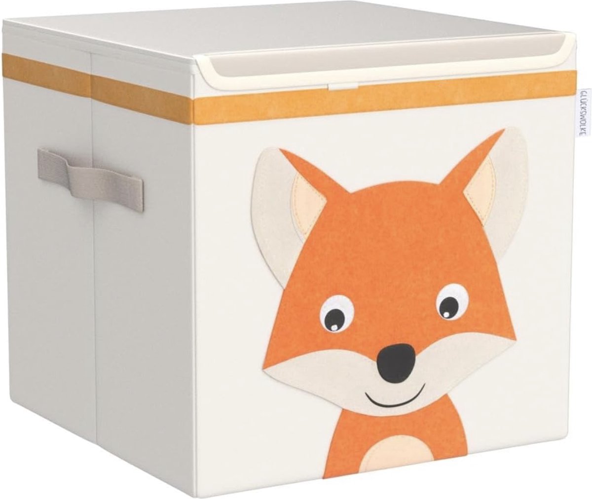 Opbergkist kinderen - 15 Motieven I Speelgoeddoos met deksel voor kinderkamer I Speelgoed Box (33x33x33) voor Opslag voor Kallax Plank I Speelgoedkisten Bosdier Motief I Opbergdoos Vos