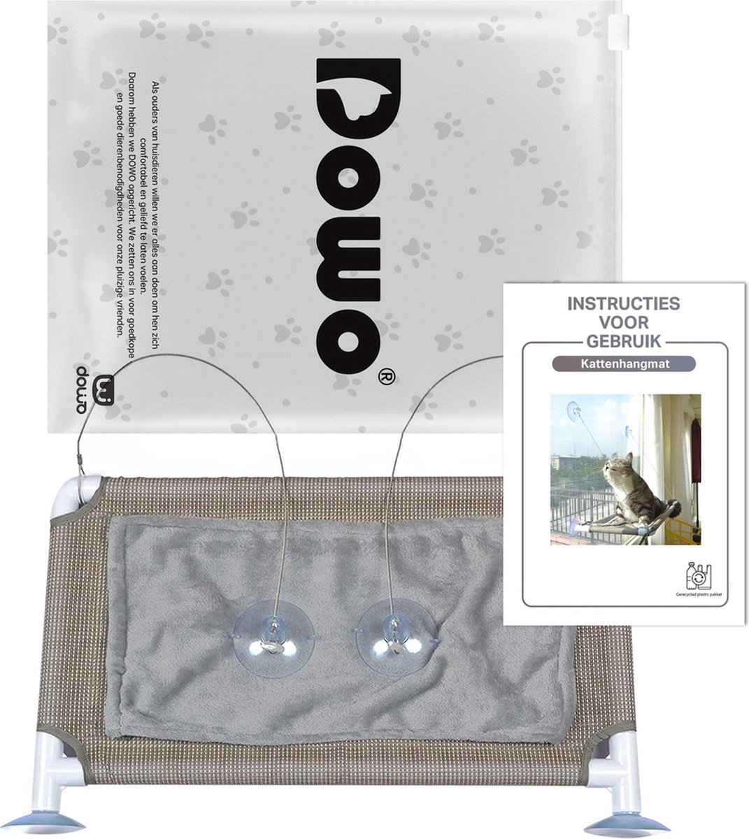 DOWO® - Kattenmand voor aan het Raam - Kattenhangmat Raam - Kattenbed - Hangmat Kat - Kattenkussen - incl. Wasbaar Kleedje & Kattenspeeltje! – foto 5