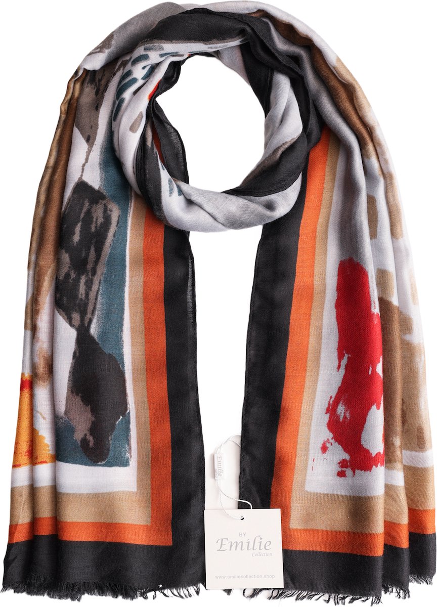 Emilie scarves - sjaal - petrol - bruin - grijs - print
