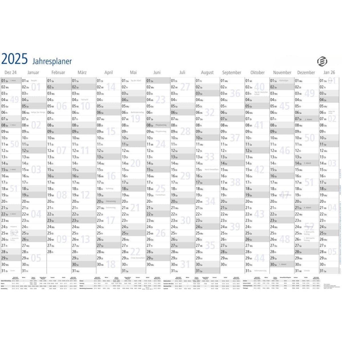 Equivera Jaarkalender 2025 - Maandkalender - Jaar Kalender - Jaarkalender - Jaarplanner - Kalender 2025