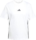 Dames wit T-shirt van adidas met een zwart logo op de borst en zwarte strepen aan de zijkant.