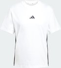 Wit t-shirt met zwart Adidas logo op de borst en zwarte strepen op de zijkanten.