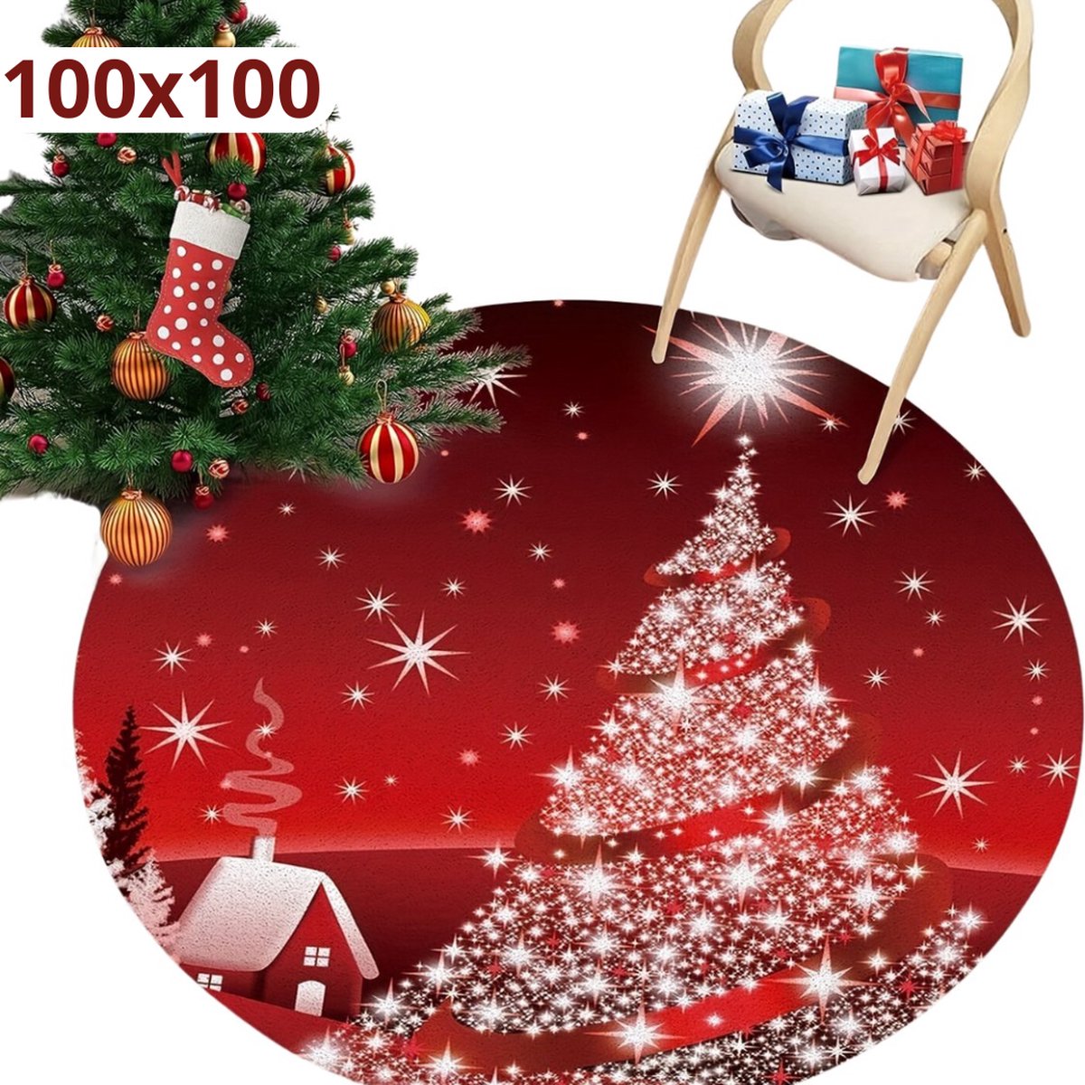 Bovista Kerstboomkleed - Kerstboom Mand - Kerstboomrok Voor Kunstboom - Kerstboomrok - Kerstboomring - Kerstrok - Kerstboomdeken - Kerstkleed - Rond 100cm