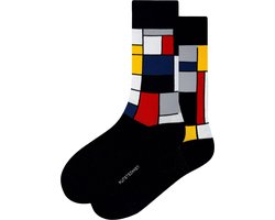 Kunst sokken - Compositie A: Piet Mondriaan - Sokken Heren 41 46 - Biologisch Katoenen Sokken - funny socks happy - Vrolijke Sokken - Grappige Sokken - Sokken Cadeau