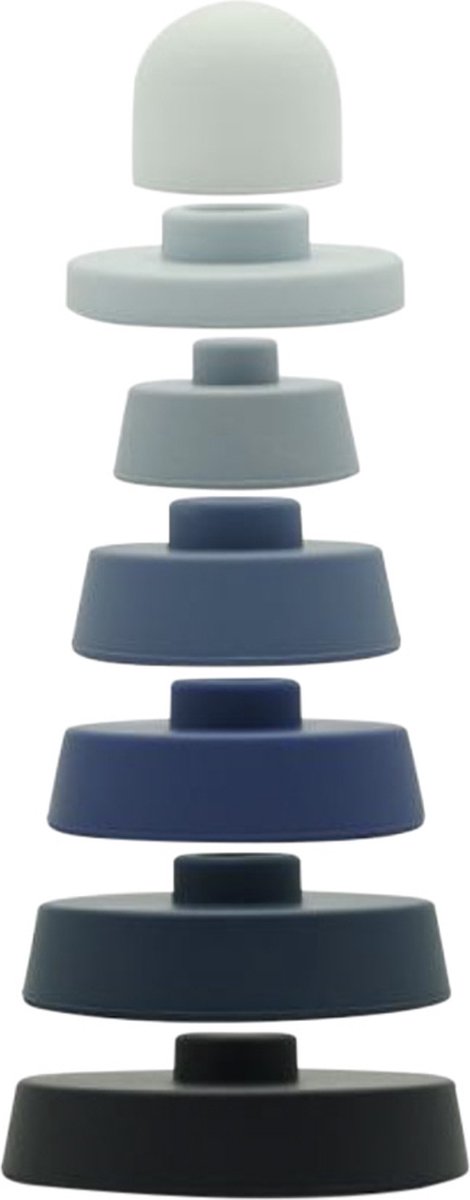 Kushies - Stapelspeelgoed - Kraamcadeau - Babyshower Cadeau - Baby Speelgoed - siliconen stapeltoorn - vuurtoren - Blauw