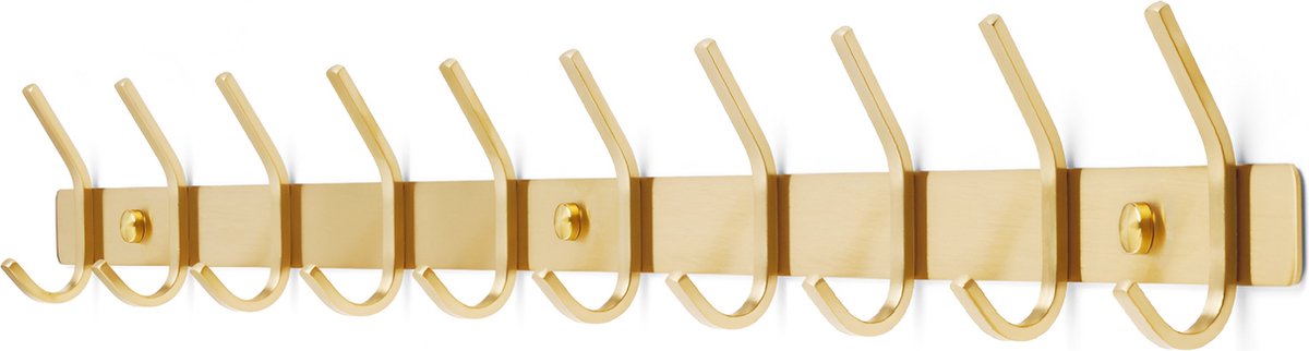 TOJ 20 Haaks Wandkapstok – 78cm - Muur / Wand Kapstok - Hangende Design Muurkapstok - Handdoekrek - RVS - Goud