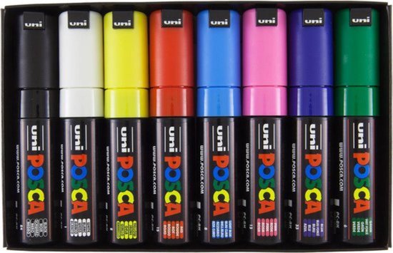 Posca paintmarker PC-7M, set van 8 markers in geassorteerde basiskleuren