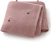 Gebreid babydeken - gebreid wiegdeken roze - gebreide deken ledikant - gebreide deken roze met knots - gebreid roze dekentje baby - pasgeboren baby deken - zacht katoen roze deken