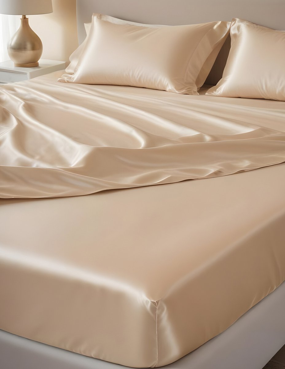 Zijden hoeslaken inSilk donker champagne 180 x 200 cm - 100% Puur Zijde