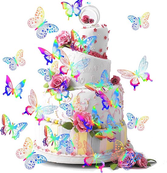 RISVOWO Papillon Decoration, 34 Pièces Gâteau Topper De Papillon 3D, Gâteau Topper De Papillon à Paillettes, Pour Anniversaire De Mariage Gâteau Mur Fête Décorations De Nourriture
