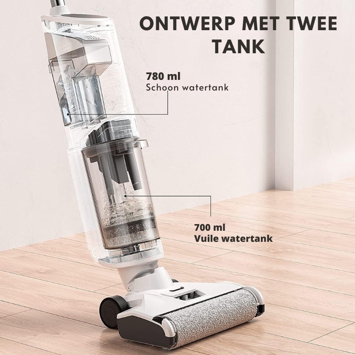 3-in-1 Nat-/Droogzuiger Met 18.000 Pa Zuigkracht - Stofzuiger - Dweil & Droogfunctie Met Dubbele Tank En Zelfreiniging Voor Alle Harde Vloeren