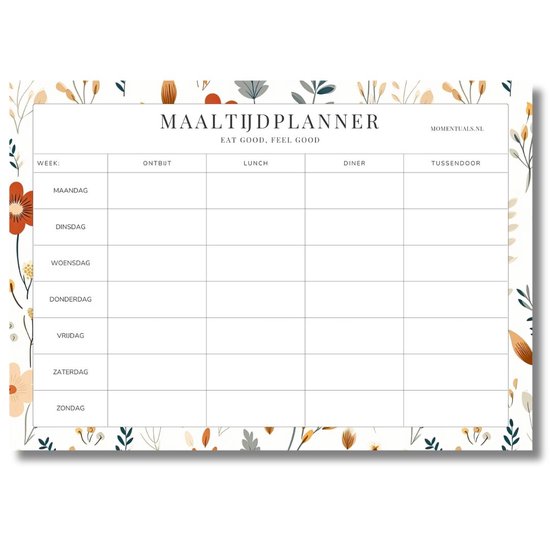 Momentuals - Planificateur de repas - Planificateur de menus - A4 - Menu hebdomadaire - Planificateur nutritionnel - Planificateur de repas - Planificateur alimentaire - Non daté et détachable - Reliure collée - Collection florale printanière