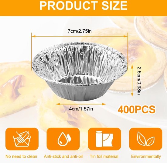 xut Aluminiumfolie Egg Tart Cupcake Vorm - DIY Bakken Taartjesvormen Bakgereedschap voor Kleine Taart, Muffin, Taarten, Pudding, Eiercakevorm, Muffinvorm, Muffinbakvormen, 100 stuks