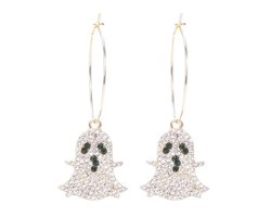 Plux Fashion Diamanten Spookje Hoops - Goud - 4.5cm - Metaal - Dames - Sieraden - Goude Oorbellen - Oorhangers - Diamond Ghost Earrings - Halloween Oorbellen - Sieraden Cadeau - Luxe Style - Duurzame Kwaliteit - Halloween - Kerst - Halloween kostuum