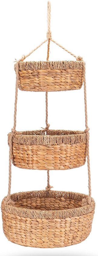 HEIBTENY Hangmand Fruitmand, Hangende Wandmand voor Groenten en Fruit, Jute Eco Hangende Manden met Katoenen Touw, Wandmand voor Keuken Decoratie, Woonkamer, Veranda