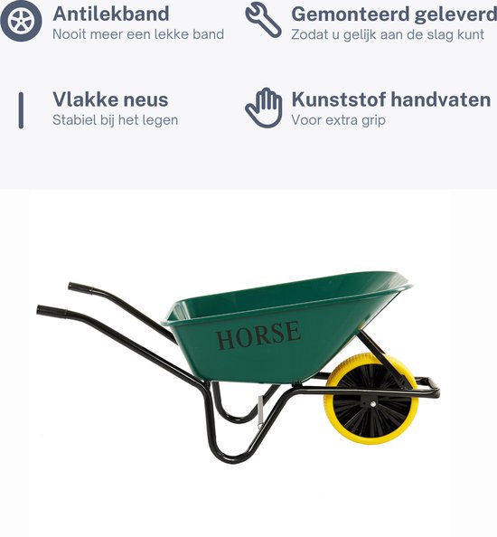 Horse Kruiwagen met antilek band -Gemonteerd geleverd - kruiwagen groen - kruiwagen 100 liter