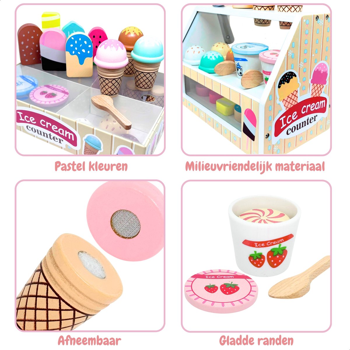 LiasToys - Houten ijs Speelset - keuken speelgoed - ijskraam - speelkeuken - Houten Speelgoed - Montessori - Keuken Accessoires - 3+ - Cadeau voor jongens en meisjes — afbeelding 2