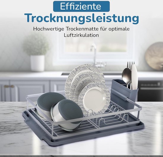 kela Dish rack Rica, metal, black, space for 9 plates and 3 glasses, 2 cutlery holders made of plastic, handles made of rubber tree, 11713