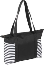 Strandtas met streepmotief - zwart/wit - 44 x 31 cm - Strandartikelen beach bags/shoppers met ritssluiting