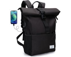TANTOMI Rugzak - Rolltop Rugzak – 25-40L - Waterdicht - Externe USB-Poort - Laptopvak 15,6 inch - Ideaal voor Werk, Reizen & Outdoor - Zwart