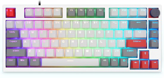 Skylong GK75 Mechanisch RGB Toetsenbord - Bedraad en Draadloos - Bluetooth - 2.4 Ghz - Wit & Rood - Yellow Gateron Switch