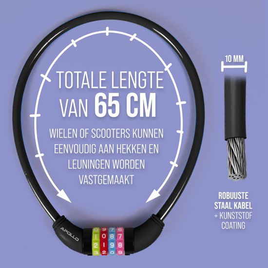 Cadenas à Combinaison Apollo Pour Enfants - Antivol Léger Pour Vélo, Trottinette Et Draisienne | Câble 65cm - 10