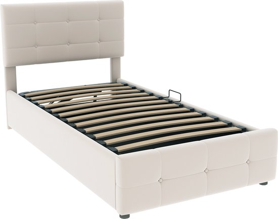 Lit Coffre Lit 90x200 Cm Lit Enfant Lit Simple Avec Motif Cosmique Pour Garçons & Filles PU Beige - Maison