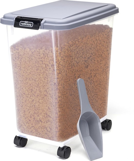 Nobleza Voercontainer - 30L - 10KG - Voedselcontainer hond - Opslagcontainer - Zwenkwielen - Transparant