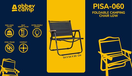 Abbey Camp Opvouwbare Stoel - Laag model - Pisa-060 - Antraciet/Zwart van Abbey Camp — afbeelding 3