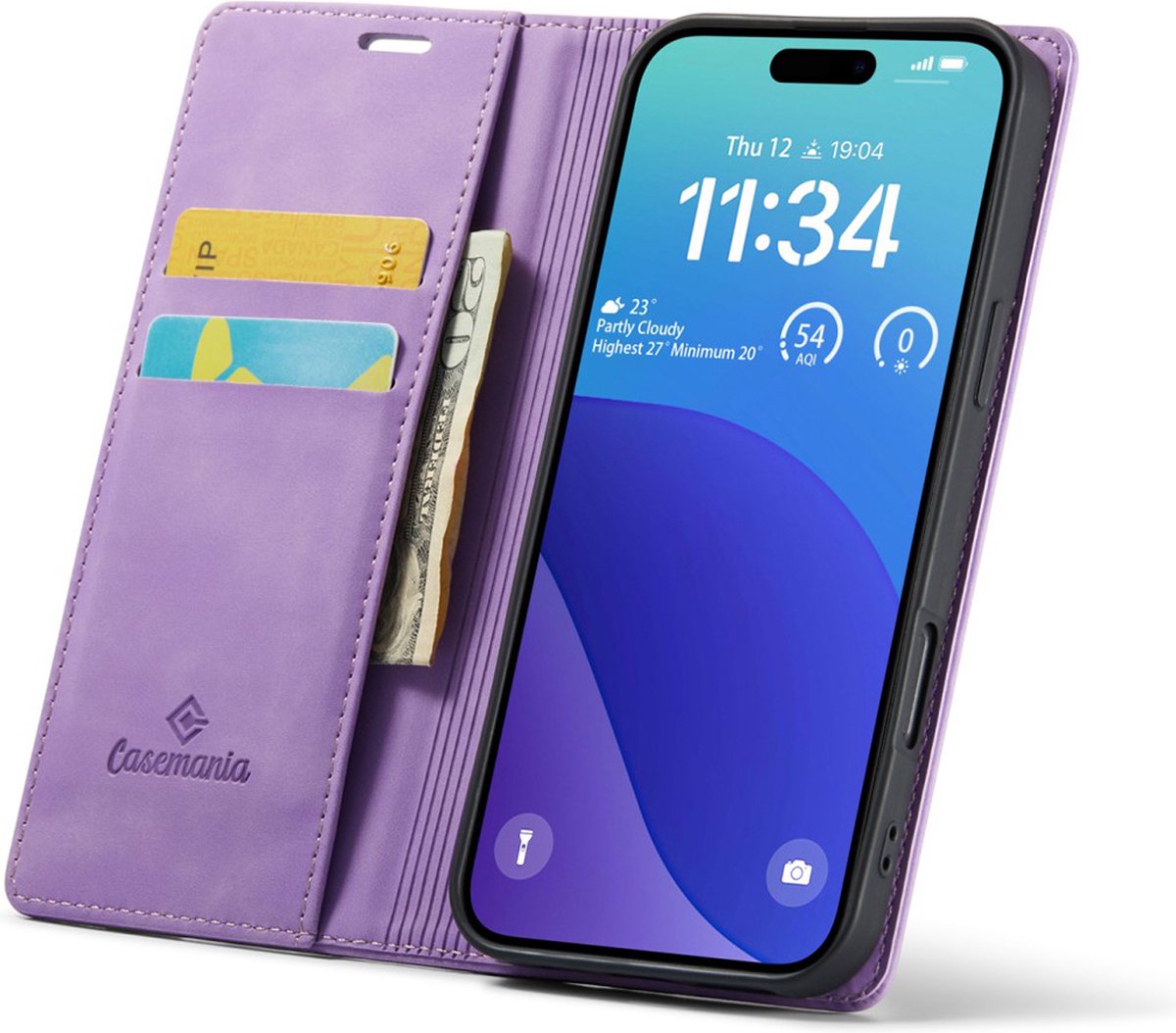 CaseMania Bookcase hoesje geschikt voor iPhone 16 Pro Max - Effen Lila - Kunstleer