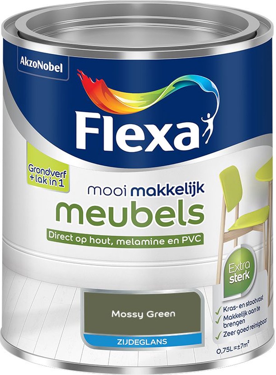 Flexa - Mooi Makkelijk Meubels Zijdeglans - Mossy Green - Kleur van het jaar 2025 - Mengverf - 0.75 L