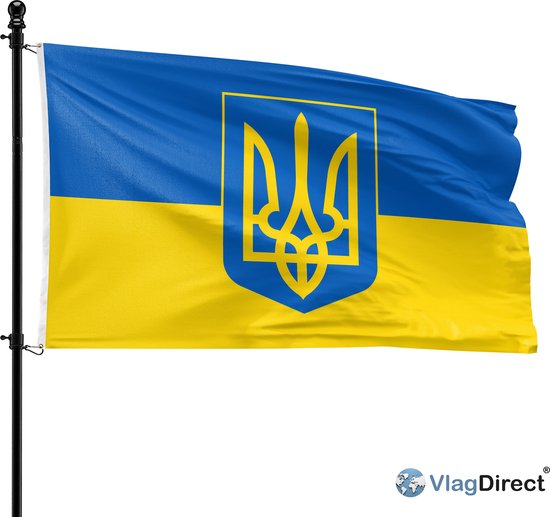 VlagDirect - Oekraïense vlag met wapen - Oekraïne vlag met wapen - 90 x 150 cm.