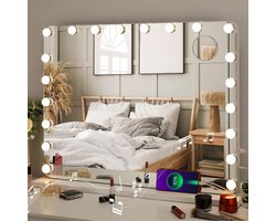 Jemaison® Hollywood spiegel - Dimbare LED verlichting - USB aansluiting - Bluetooth - Spiegel - Bright beauty vanity makeup spiegel - 80X60Cm