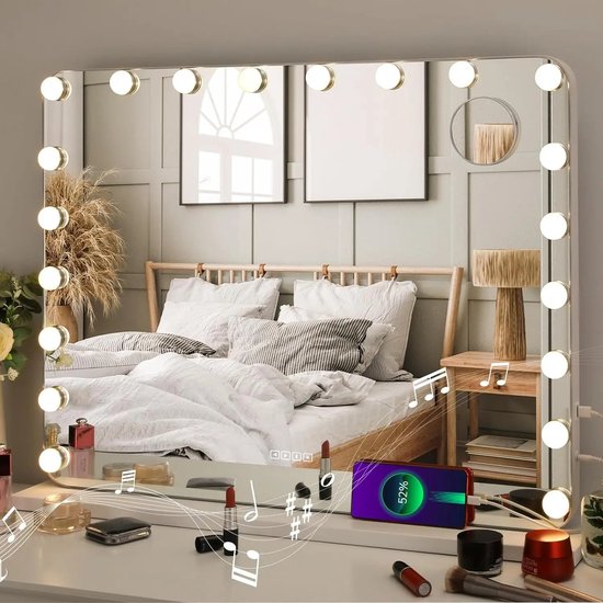 Jemaison® Hollywood spiegel - Dimbare LED verlichting - USB aansluiting - Bluetooth - Spiegel - Bright beauty vanity makeup spiegel - 80X60Cm