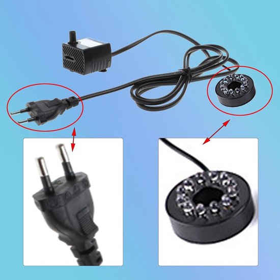 Waterpomp met buitendraad 500 l/u 4 W dompelpomp kleine fonteinpomp met 15 m kabel 2