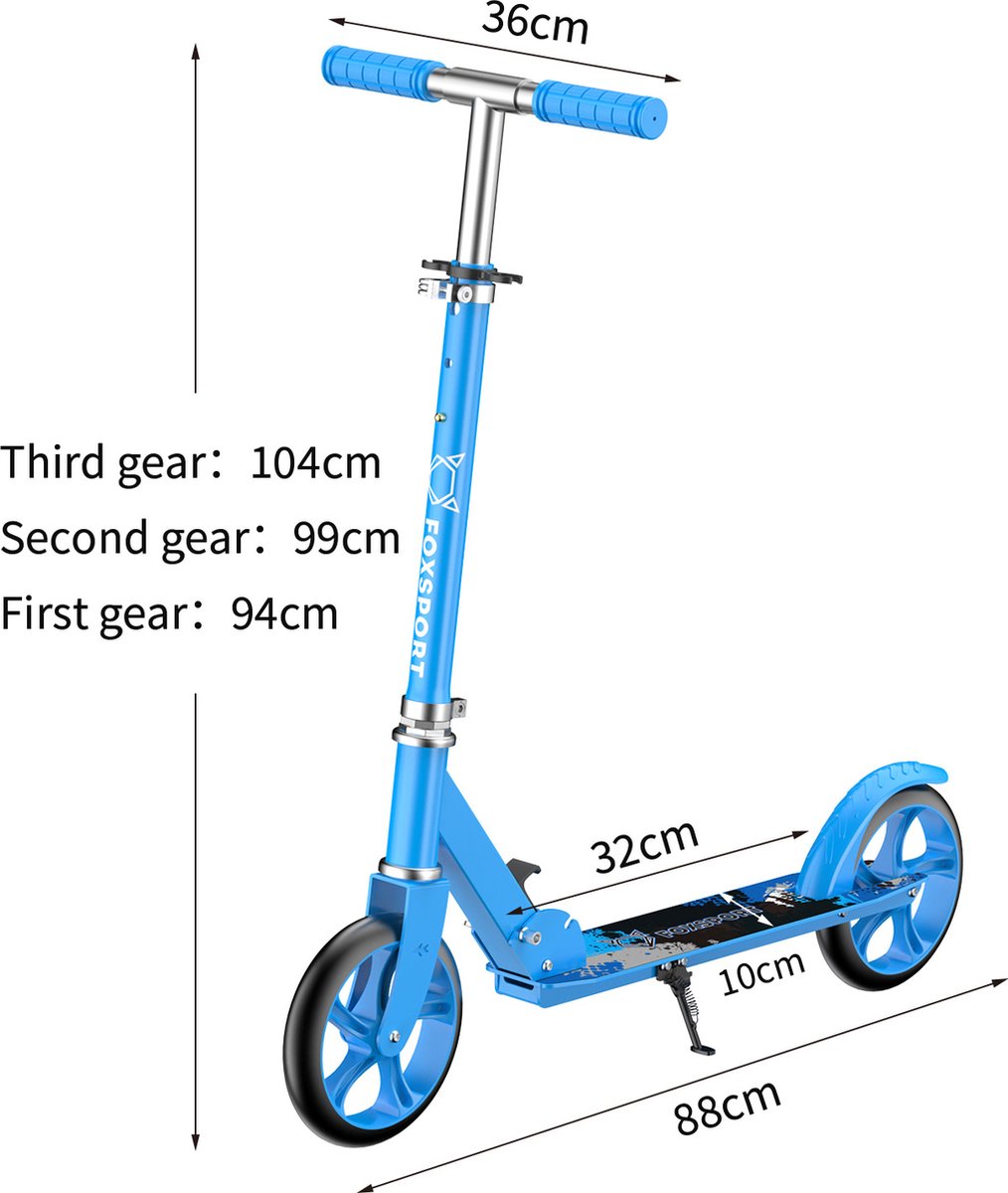 FOXSPORT Step - Draagkracht tot 100 kg - Opvouwbaar Step voor Kinderen/Volwassenen - voor Jongens en Meisjes - Drie instelbare hoogte-opties - PU-wielen van 20 cm - Step volwassenen met schokabsorptie - Blauw — afbeelding 9