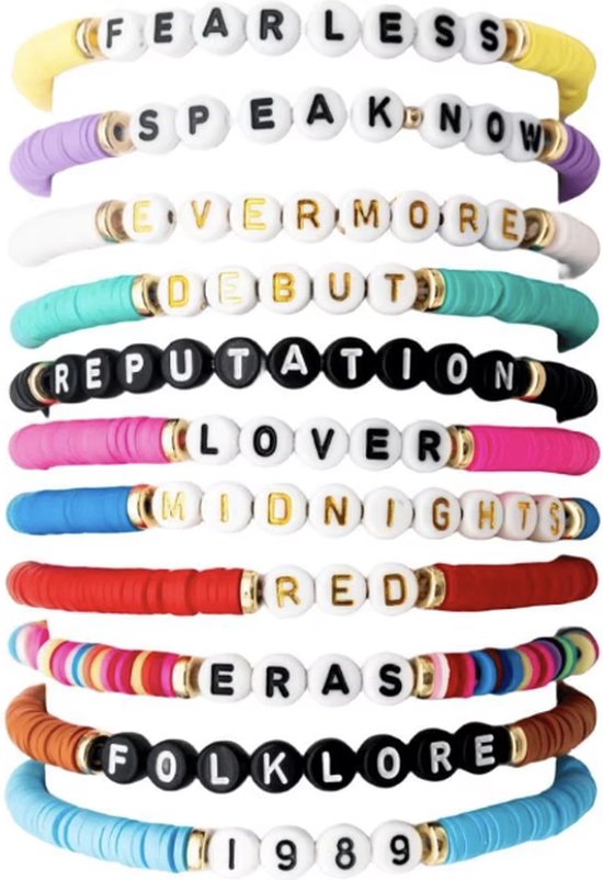 Taylor Swift Merch - Armbandjes set - Vriendschapsarmbandjes - Zacht keramiek - Cadeau - Pop - Eras Tour - 11 albums - 11 armbanden