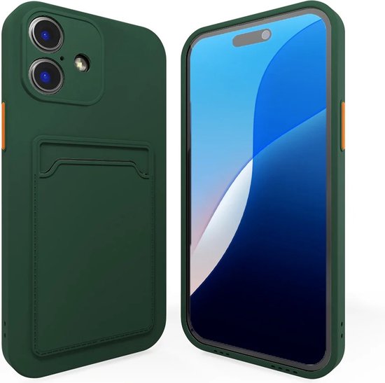 Coque arrière ShieldCase avec porte-cartes adaptée à la coque Apple iPhone 16 - coque de téléphone avec porte-cartes - espace pour 1 carte - matériau en silicone de haute qualité - coque arrière (vert foncé)