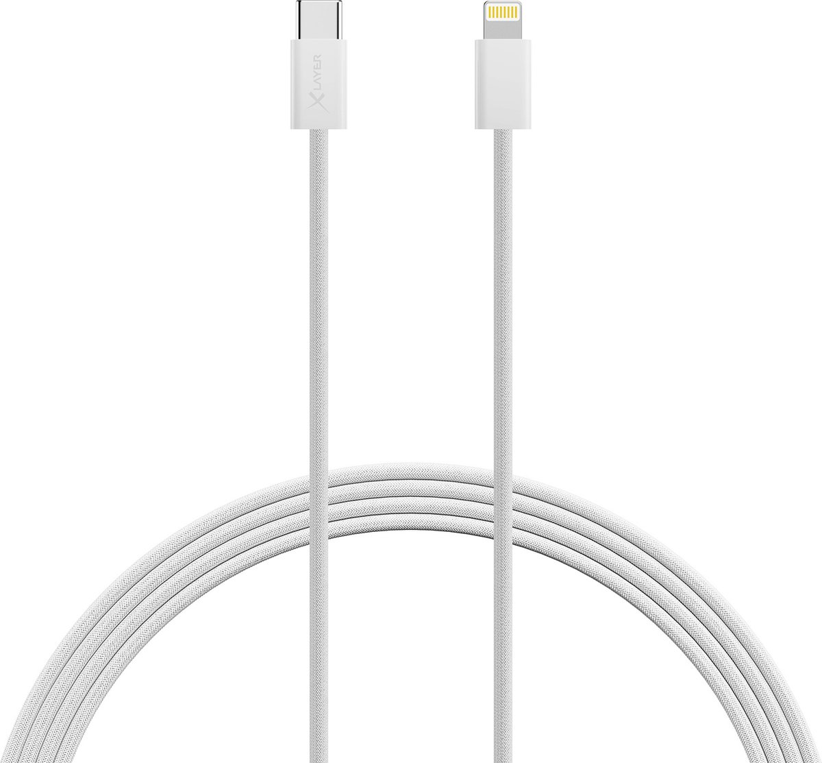 XLayer - Fijngeweven USB-C naar Apple Lightning Kabel - Snel Opladen - Nylon - 2m - Wit