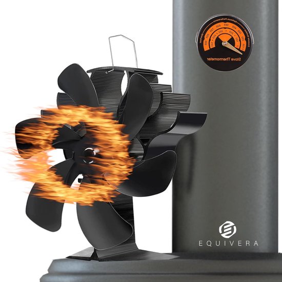 Ventilateur de poêle avec 6 pales pour poêles, fonctionnement silencieux, ventilateur alimenté par la chaleur avec thermomètre, ventilateur de poêle alimenté par la chaleur pour poêles à bois/cheminées