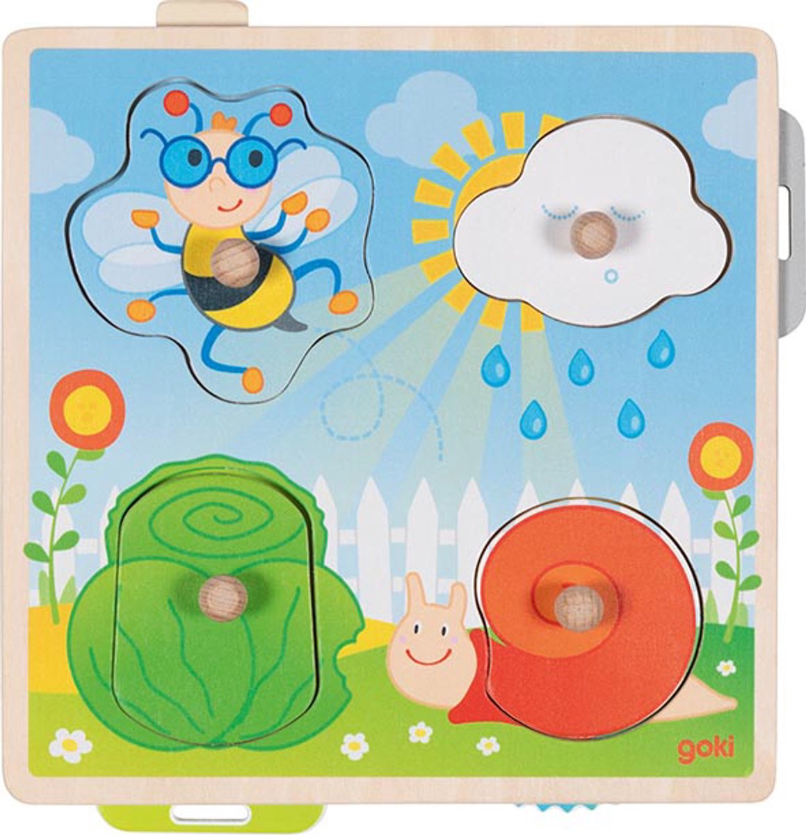 Puzzel: IN DE TUIN 21,8x22,5x2,8cm, 4-delig, met achtergrondafbeeldingen, hout, 1+