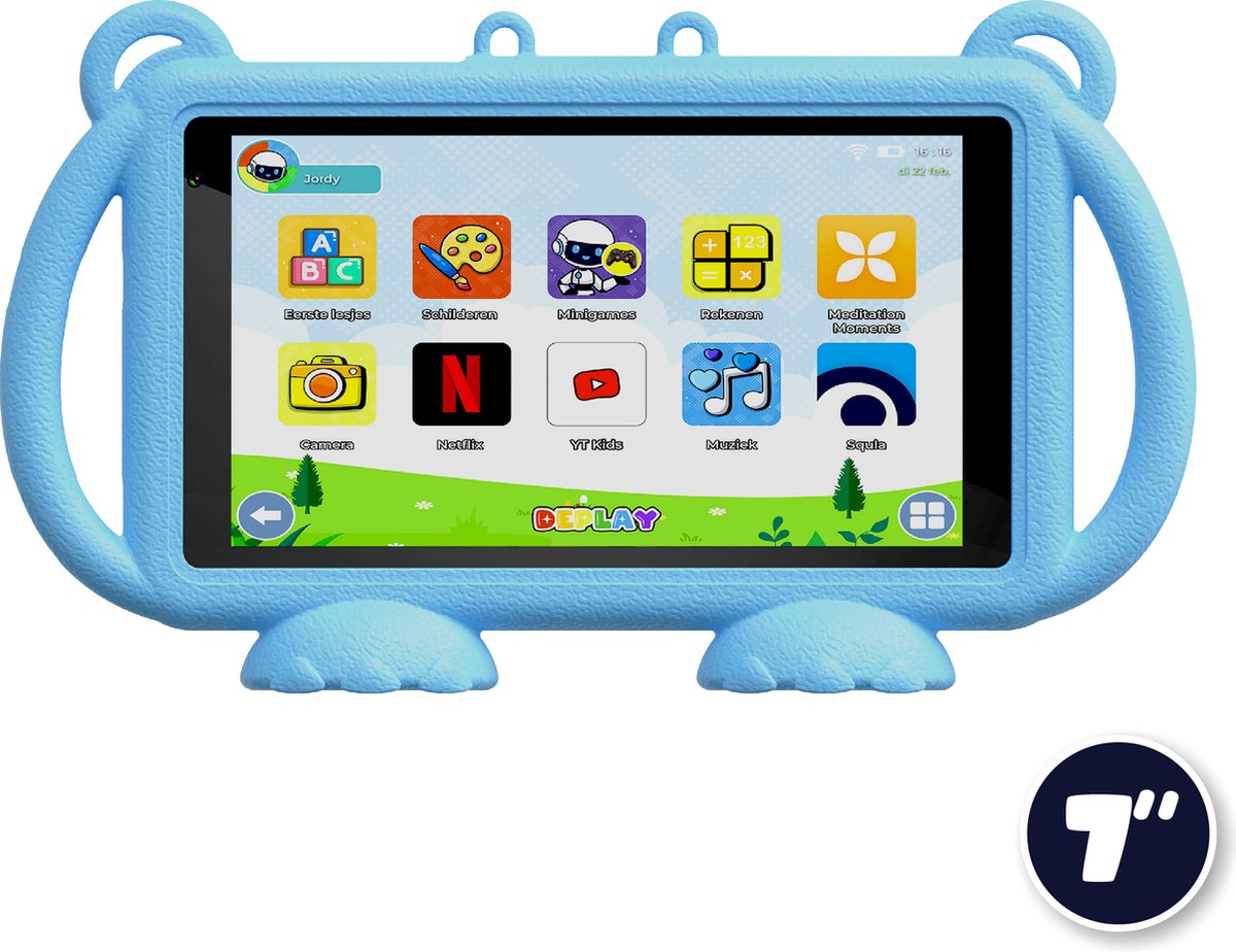 DEPLAY Kids Tablet LITE 4 - Kindertablet - Kindertablet vanaf 3 jaar - Beschermhoes & Screenprotector - Android 14 - Tablet Kinderen - 7 Inch - Blauw