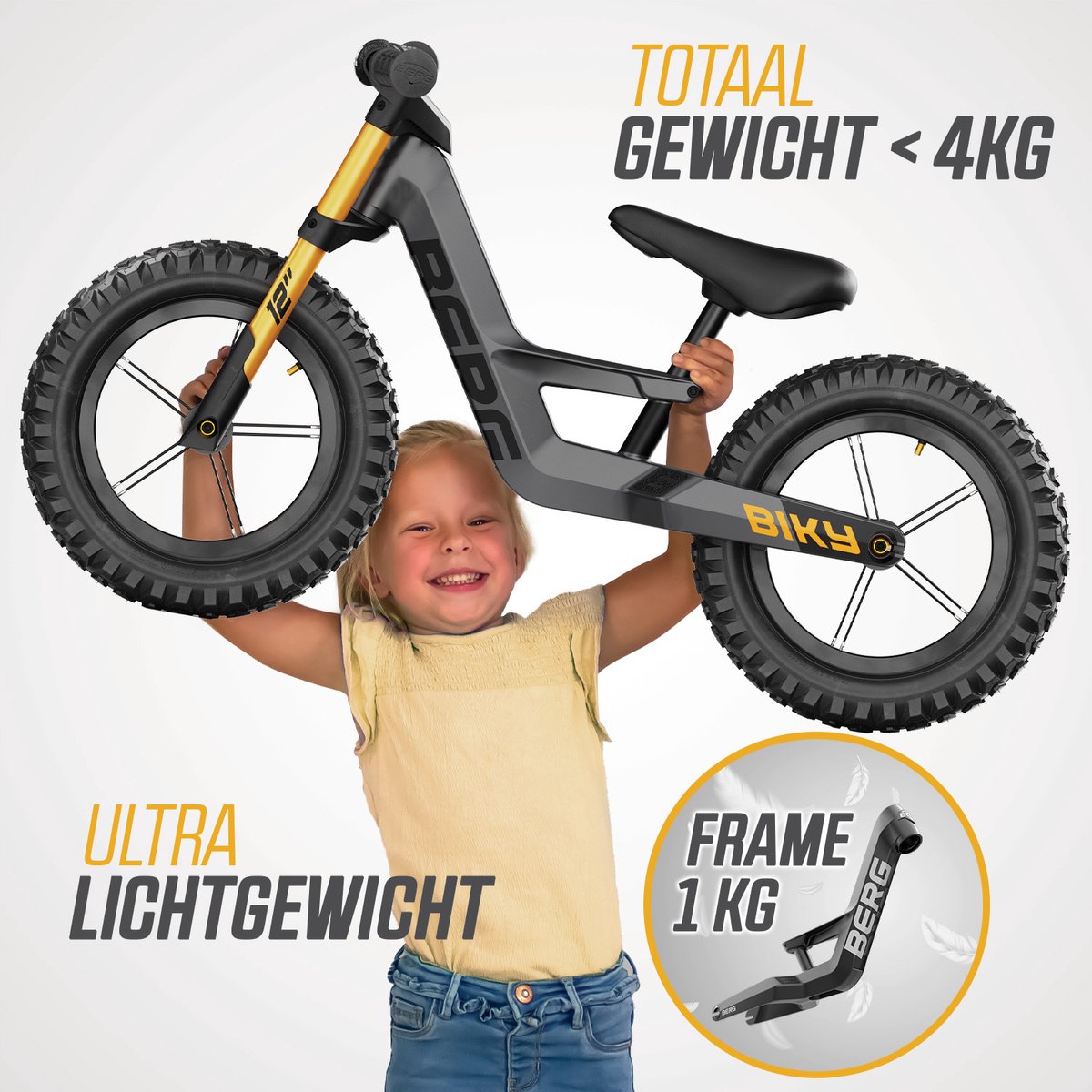 BERG Biky Cross Grey Loopfiets - 12 inch - Lichtgewicht frame van magnesium - Verstelbaar zadel - 2,5+ Jaar - Grijs — afbeelding 4