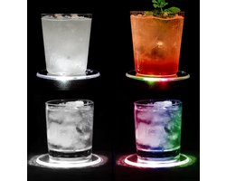 Kleurrijke led-onderzetters voor dranken - Set van 6 - Lichtgevend - Aan/uit-knop - Waterdicht - Acryl - Rond - Glazen flessen - Feesten - Bruiloften - Bar - Kerstmis - Pub