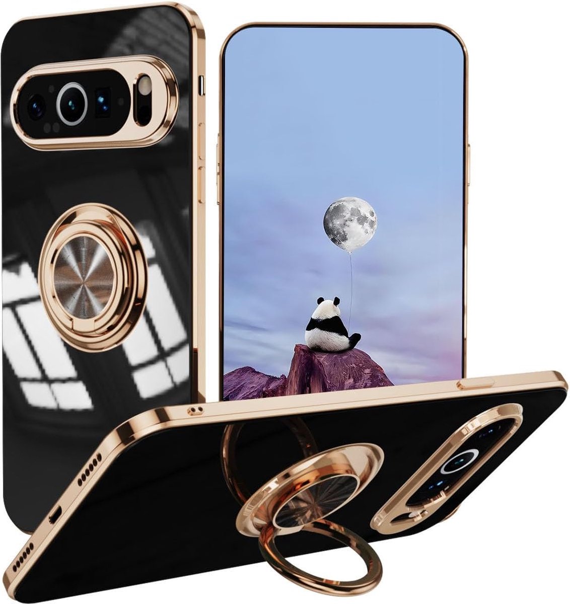Geschikt voor Google Pixel 9 - Schokbestendig Back Cover Bumper Hoesje - Zwart / Goud