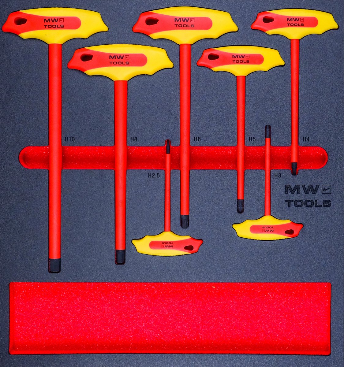 Geïsoleerde stiftsleutelset Hex met T-hendel foam tray 7 delig MW Tools MWETH7