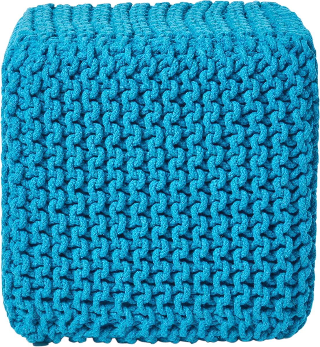 Homescapes Gebreide zitkubus 100% katoen, turquoise
