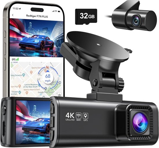 Foto: Redtiger f7np dual dashcam voor auto ultra 4k 1080p voor en achter camera wifi en gps 3 18 inch met app sony sensor dashcams parkeerbewaking g sensor loop opname full hd achter camera met 32gb sd kaart